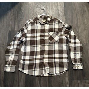 Woolrich Shirt Men Large Red Gray Plaid Long Sleeve Button Up Cotton Flannel